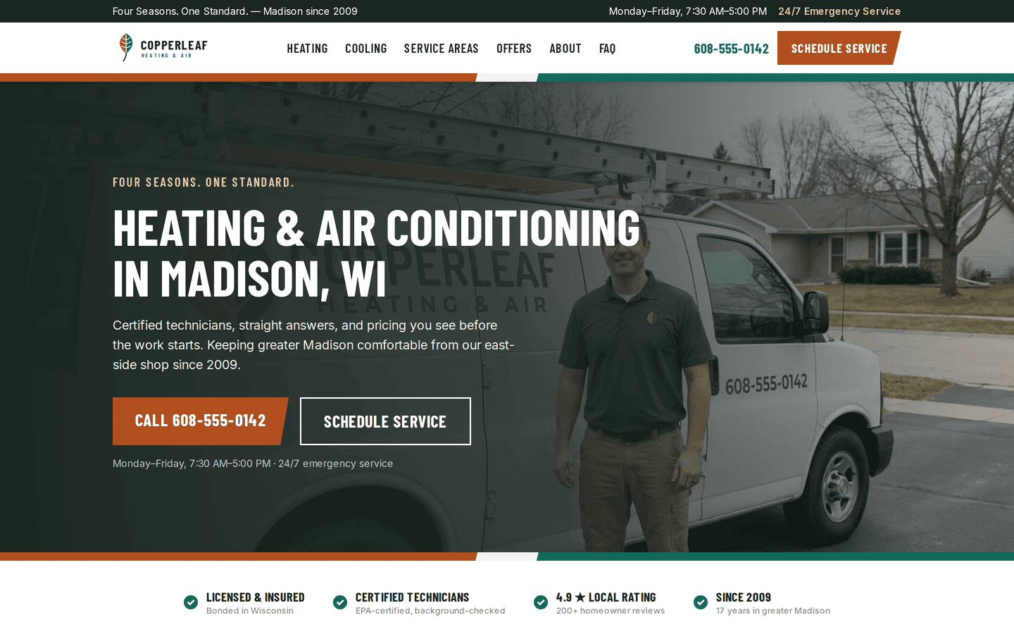 Copperleaf Heating & Air website built by VeloRank